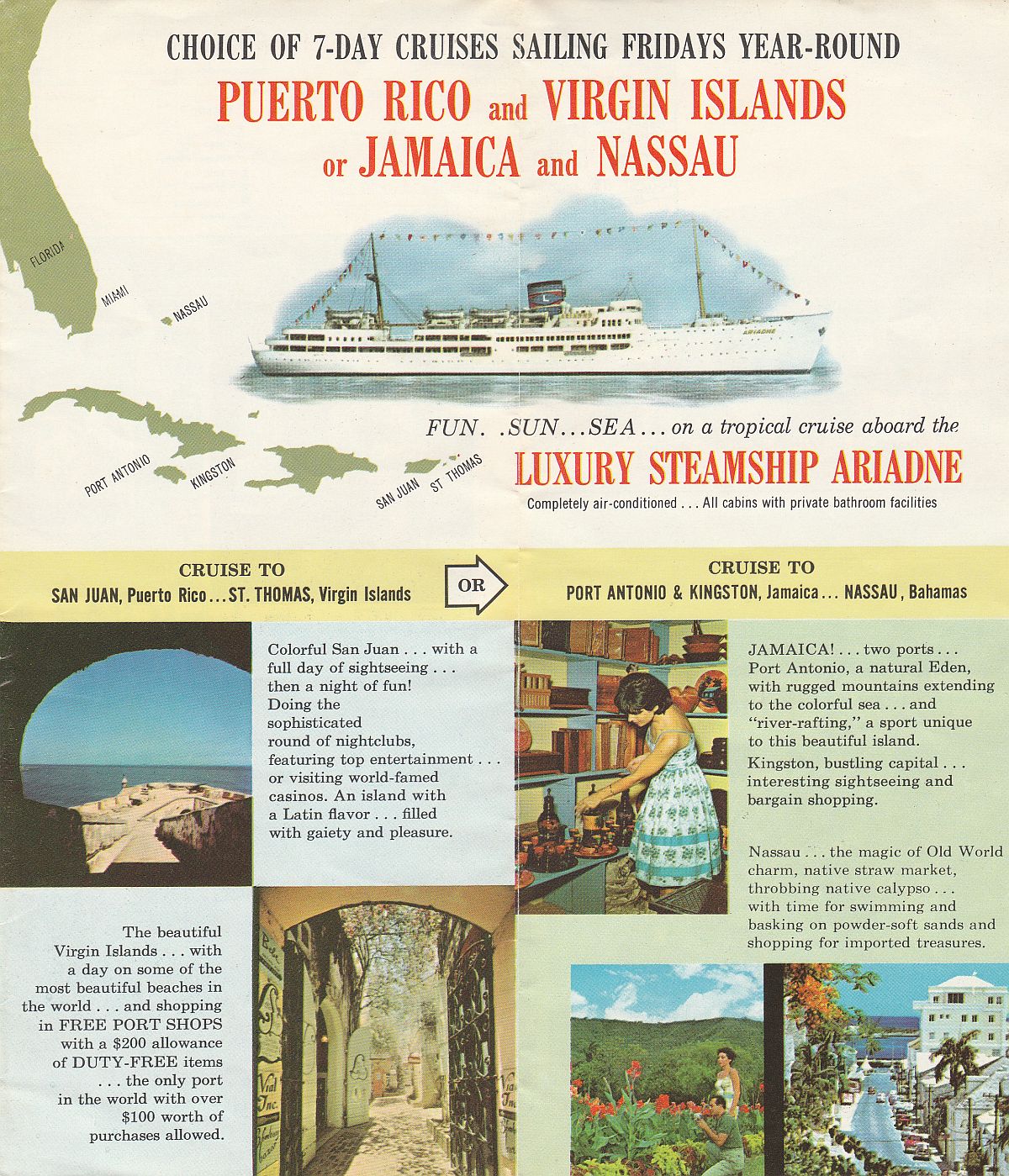 ss Ariadne Ports of call: Photos & information for San Juan, St. Thomas, Port Antonio, Kingston and Nassau