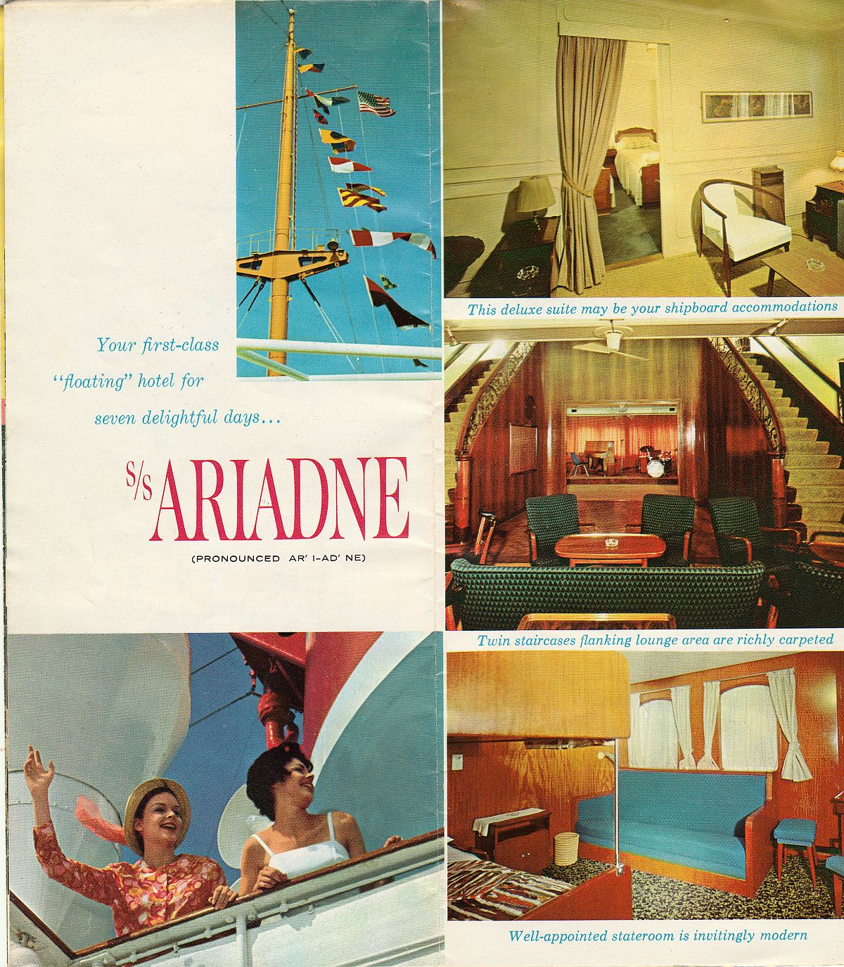 ss Ariadne Ship photos: Deluxe suite, Main Lounge and triple stateroom
