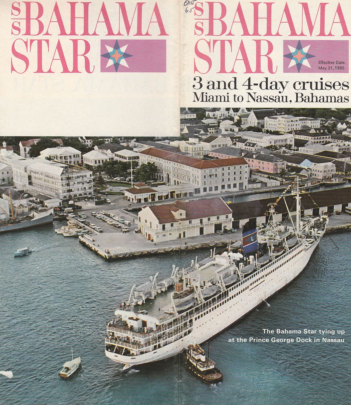 ss Bahama Star effective May 31, 1965: 3 and 4-day cruises Miami to Nassau, Bahamas