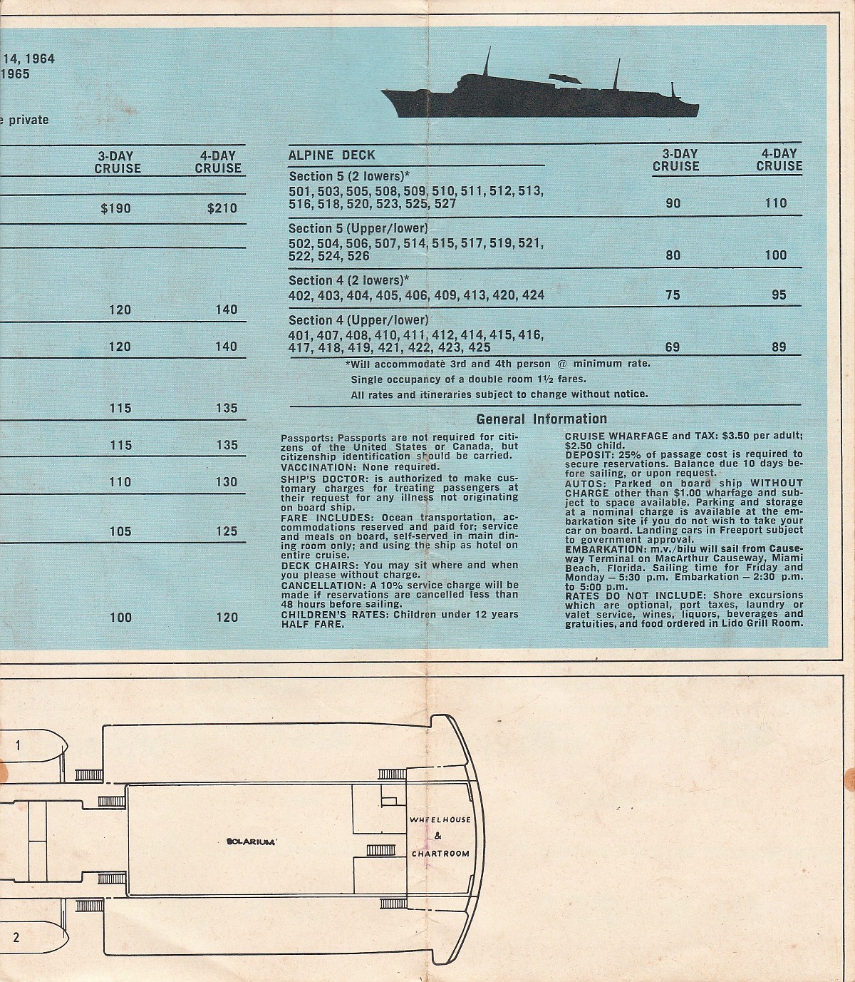 mv Bilu Information and deck plan (cont'd): Rates and deck plan (continued)