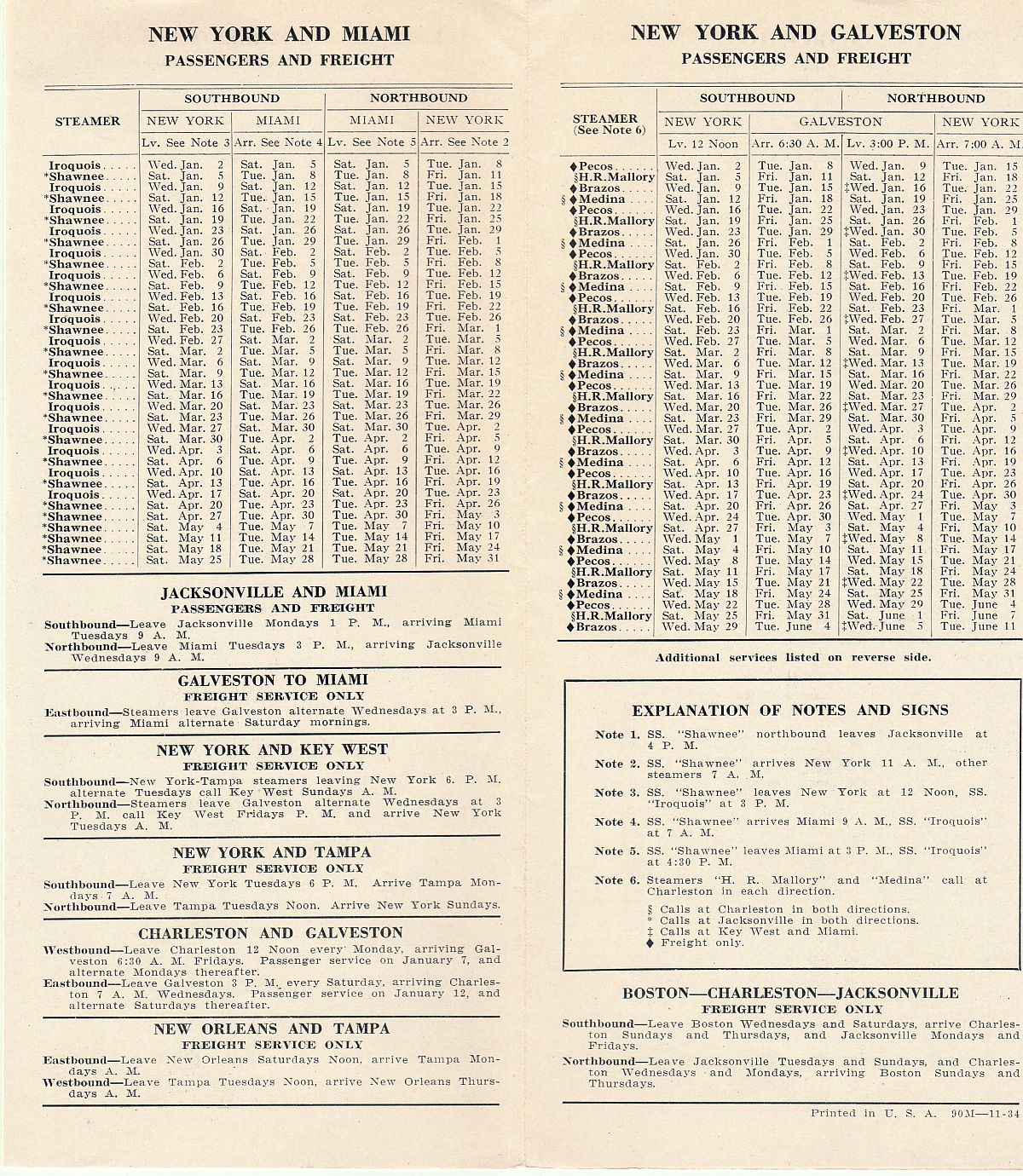 Clyde-Mallory Lines Sailing Schedule: New York - Miami & New York - Galveston passengers and freight / other freight services