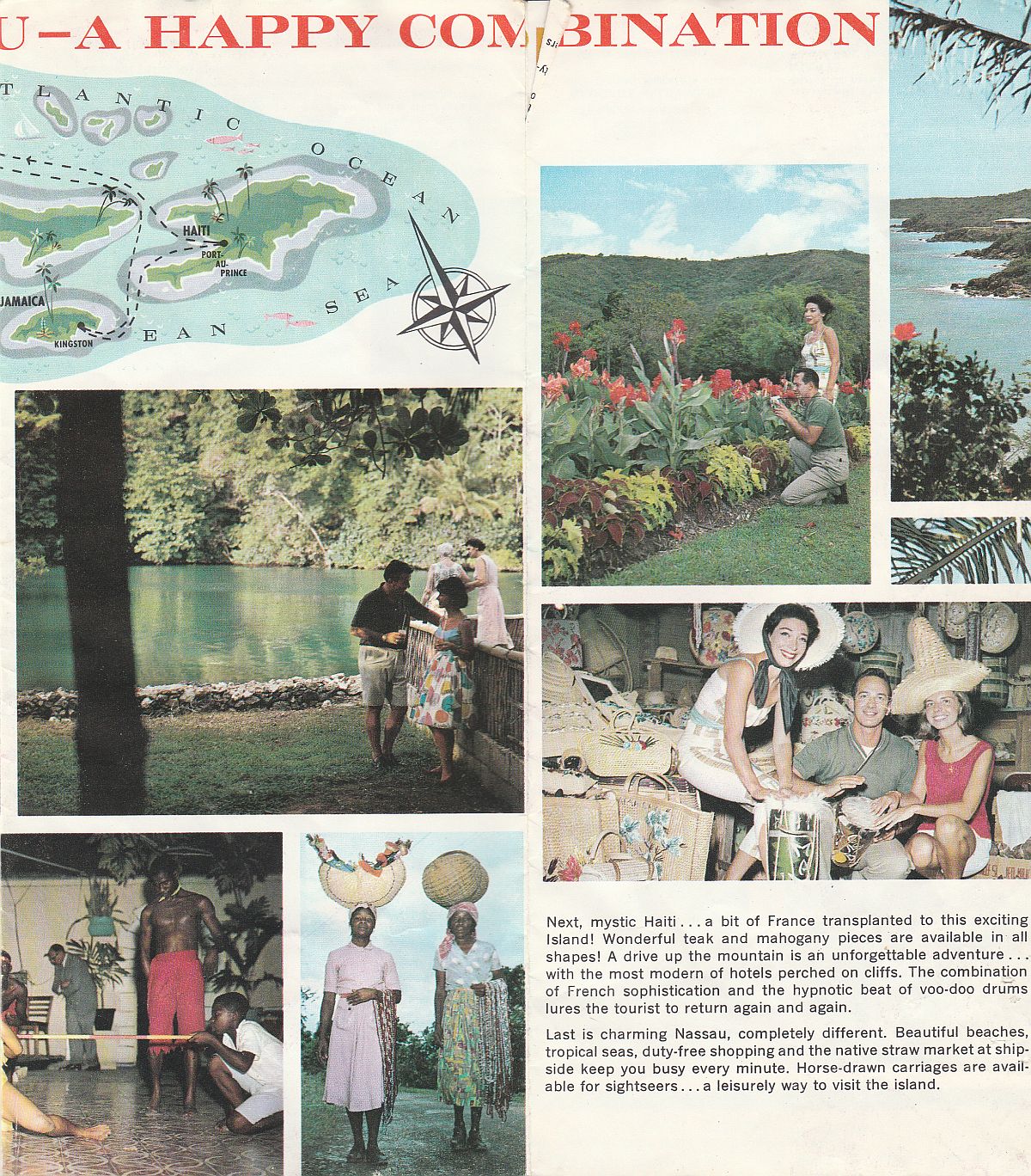 ss Evangeline Itinerary map & Haiti & Bahamas photos (cont'd): Jamaica, Haiti, Nassau - a happy combination (right page)