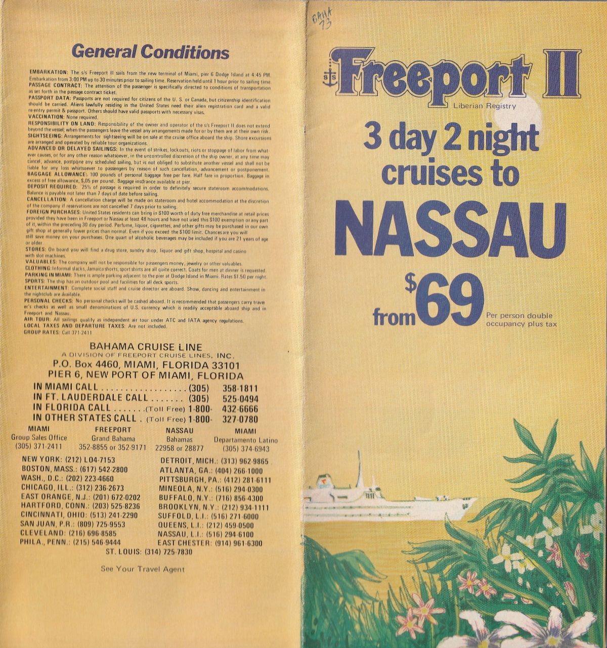ss Freeport II Brochure effective Jun. 10, 1972: 3 day 2 night cruises to Nassau from $69