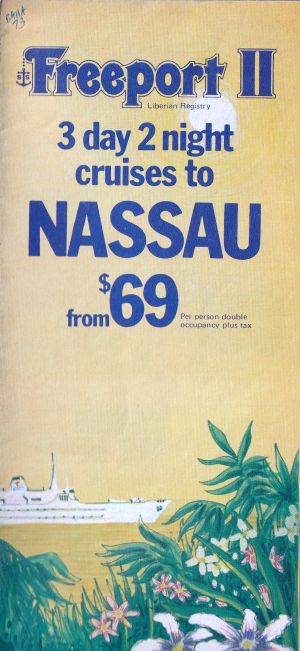 Cover of ss Freeport II brochure for sailings from Miami to Nassau, Bahamas