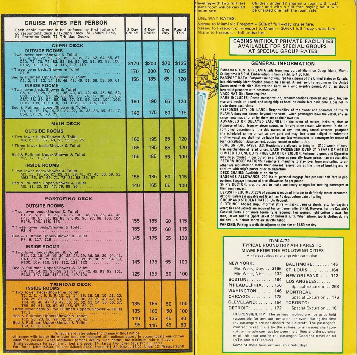 ts Flavia Cruise rates and general information: Typical round trip airfares to Miami