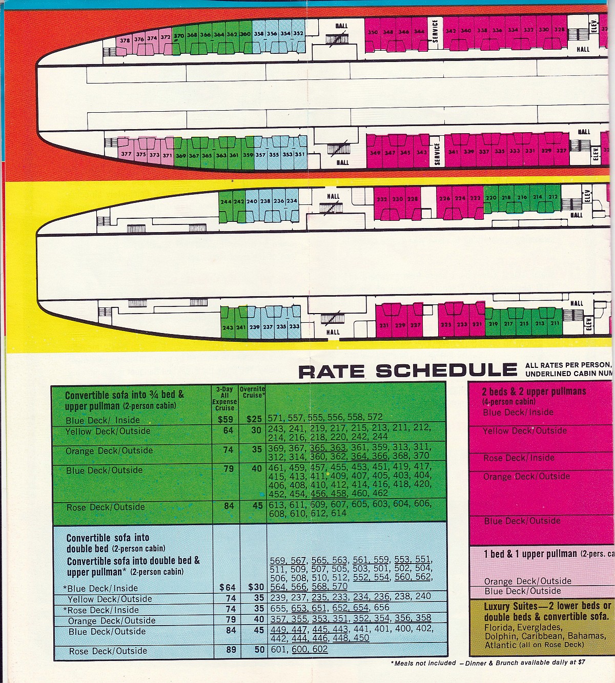 mv Freeport Aft deck plans (cont'd): Orange and Yellow Deck; Rate schedule
