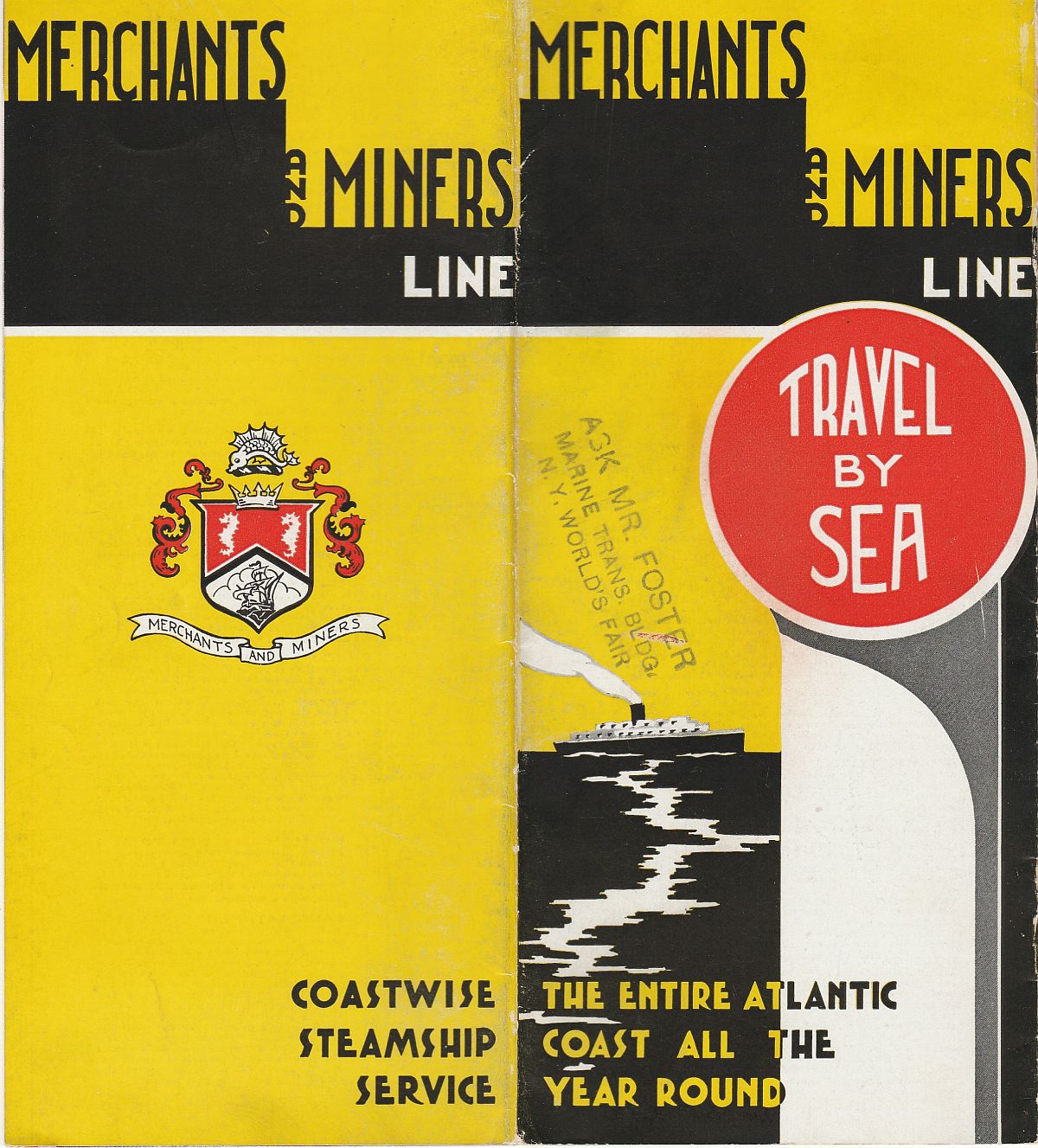 Merchants and Miners Line Brochure cover: Travel by sea: the entire Atlantic Coast all the year round