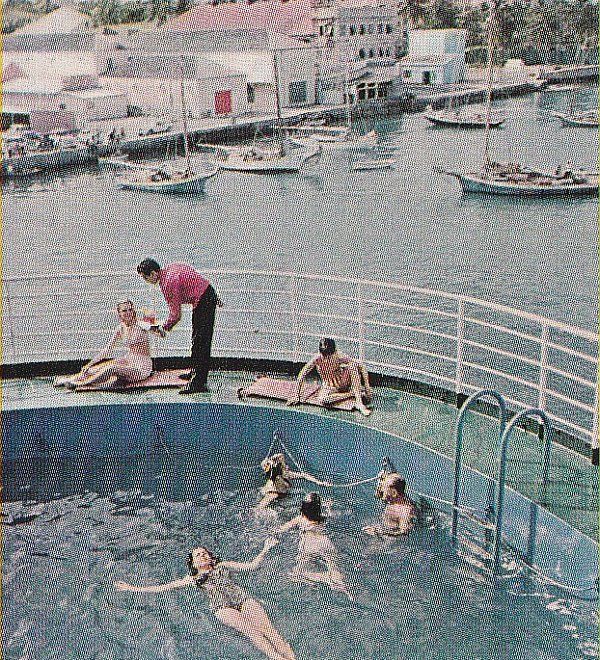 Swimming pool of the ss Yarmouth docked in Nassau, Bahamas